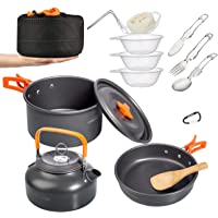 Overmont 14Pcs Kit de Utensilios Cocina Camping Olla Sartén Tetera Vajilla para Acampada Senderismo Excursión al Aire…